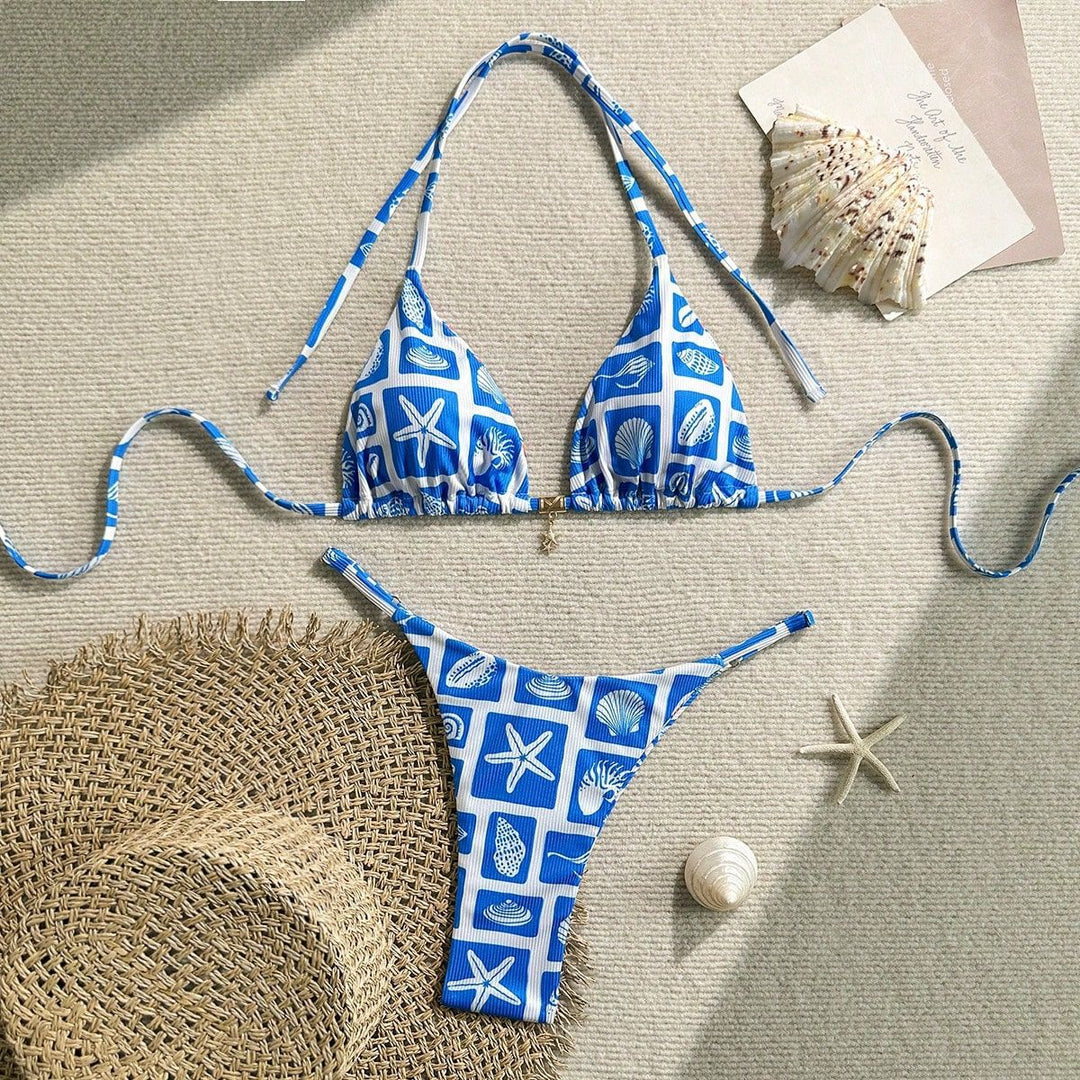 Women Triangle Bikini with Maritime Pattern Mune Fashion