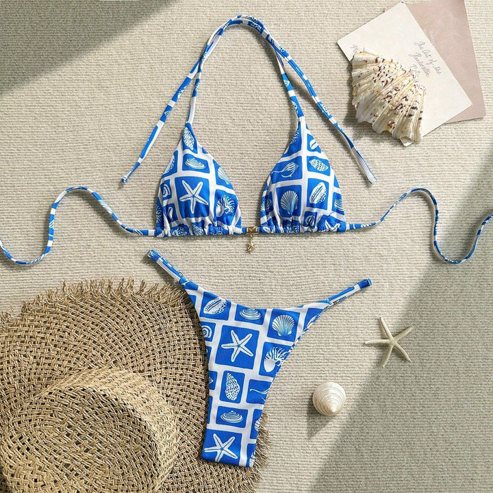 Women Triangle Bikini with Maritime Pattern Mune Fashion