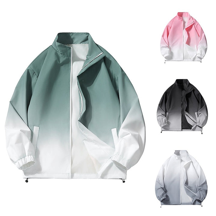 Men's lightweight gradient windbreaker jacket with stand-up collar, full zip & drawstring hem Mune Fashion