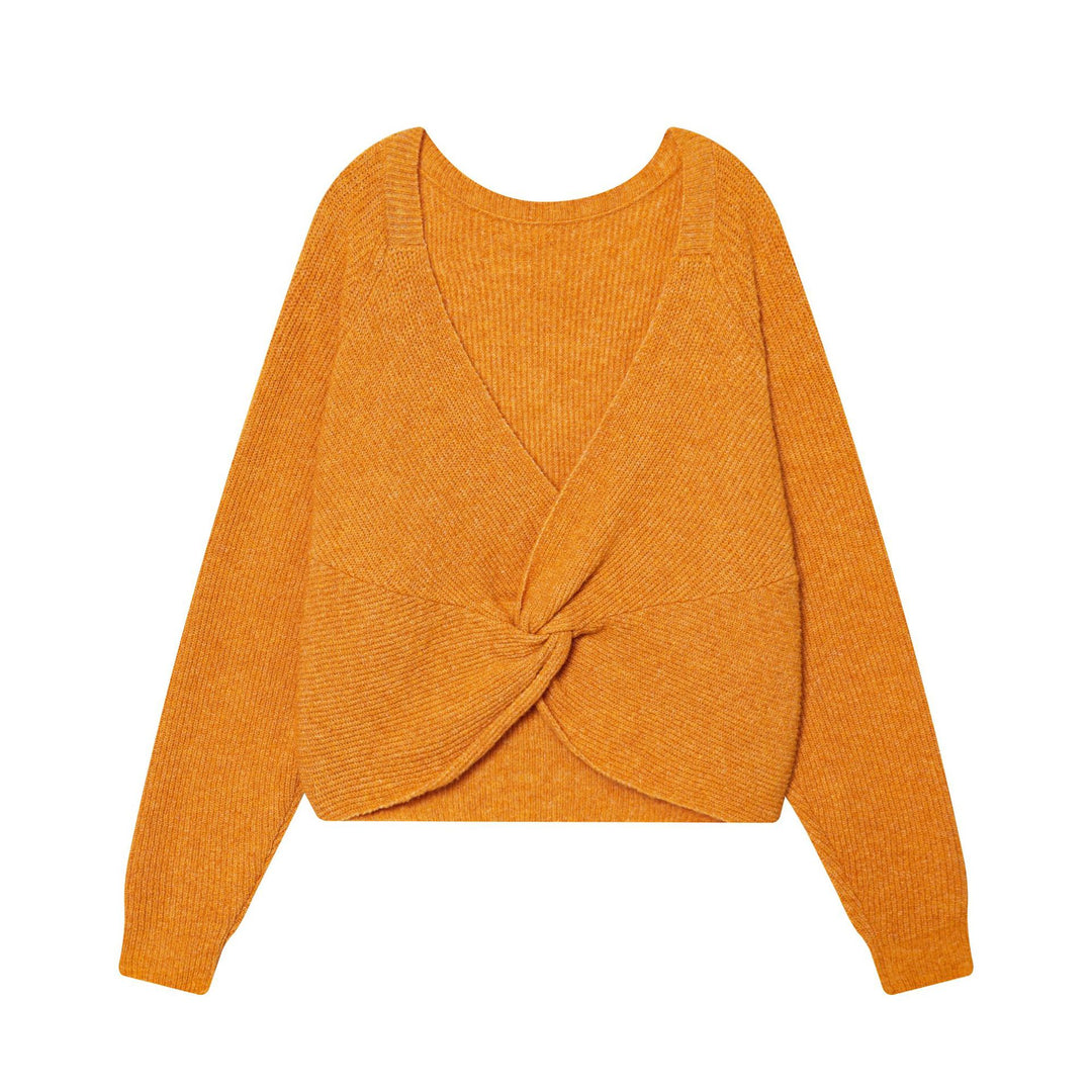 Ladies knitted fine-knit pullover with round neckline and cropped silhouette Mune Fashion