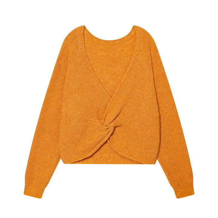 Ladies knitted fine-knit pullover with round neckline and cropped silhouette Mune Fashion