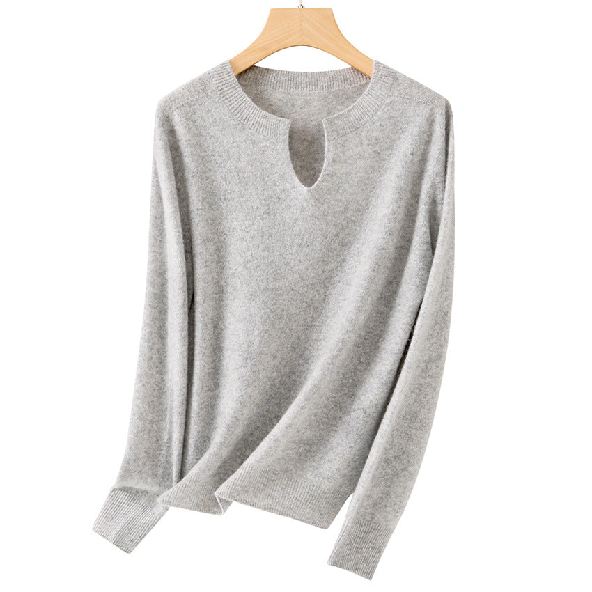 Women's Fine Fine Knit Pullover with Keyhole Neckline and Ribbed Finishes Mune Fashion