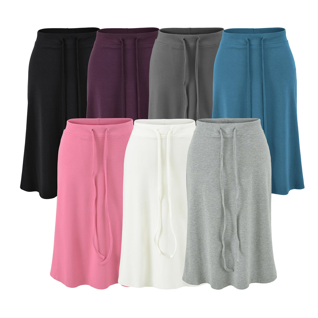 Women Jersey Midi Skirt with High Waist, Drawstring and A-Line Cut Mune Fashion