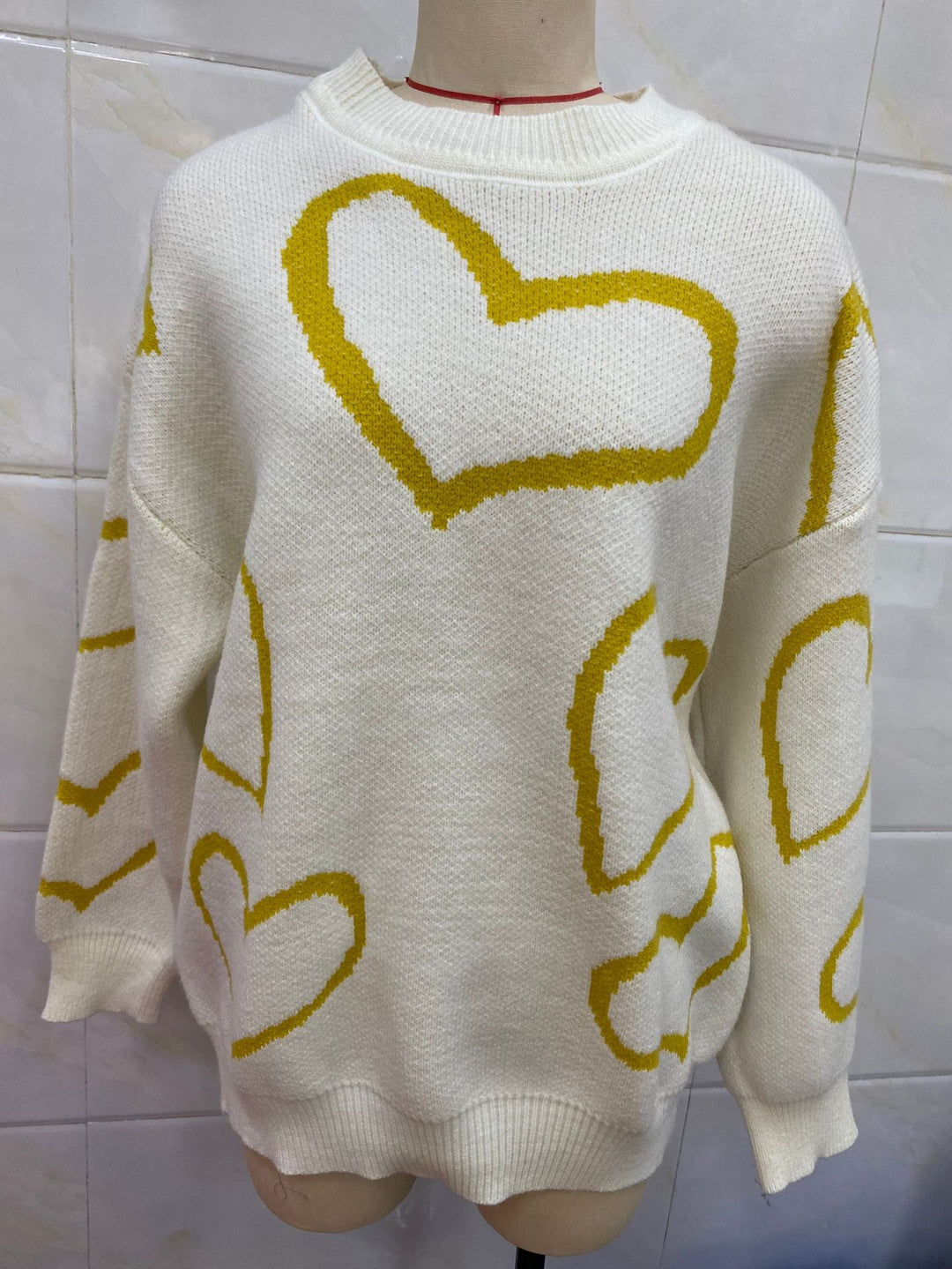 Women's Cozy Jacquard Sweater with Heart Motif and Loose Oversized Fit Mune Fashion