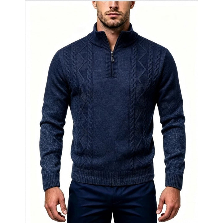 Men's Structured Half-Zip Pullover with Stand-Up Collar and Cable Knit Details Mune Fashion