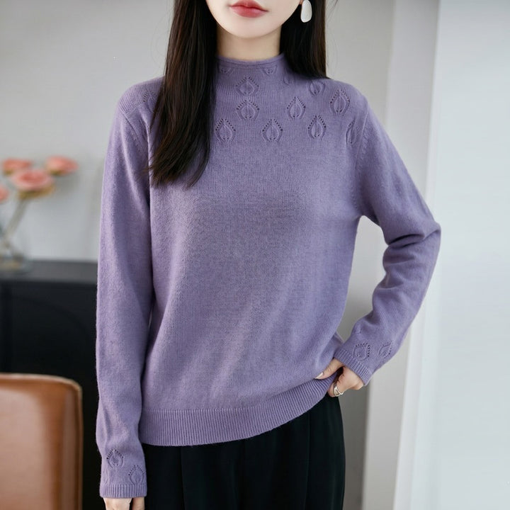 Women's short roll-neck pullover made of fine knit with ajour yoke and ribbed hem Mune Fashion