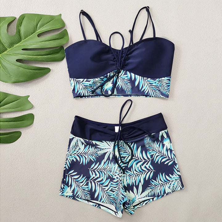 Women's Crop Top Bikini with Floral Design and Comfortable Shorts Mune Fashion