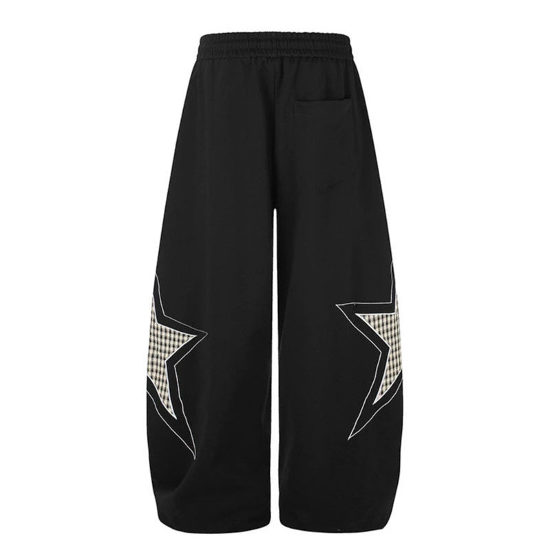 Women's wide Palazzo sweatpants with star appliqués and check inserts Mune Fashion