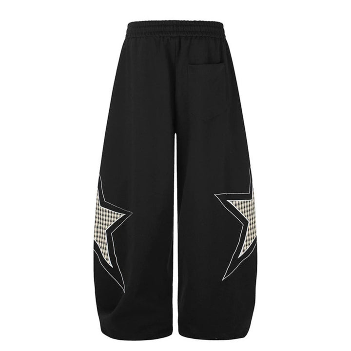 Women's wide Palazzo sweatpants with star appliqués and check inserts Mune Fashion