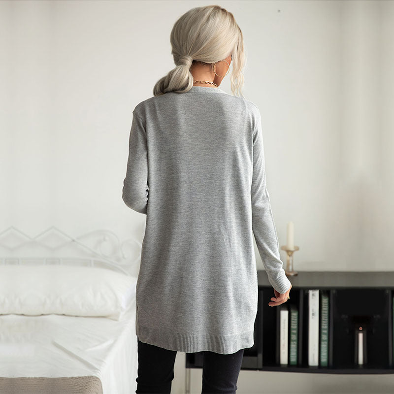 Women's Long Fine Knit Cardigan with Ribbed Structure and Side Pockets Mune Fashion