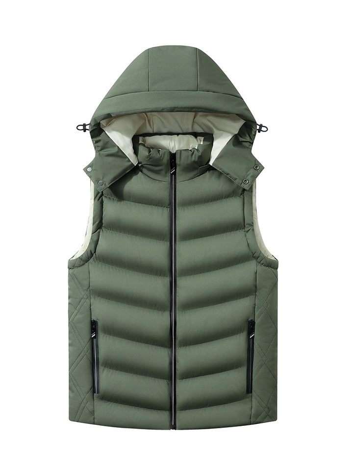 Men's quilted vest with removable hood, thermal lining, and water-repellent shell Mune Fashion
