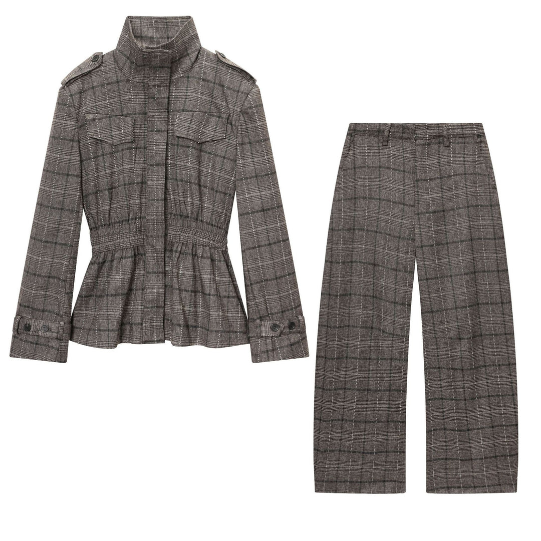 Women's Glencheck Trousers with High Waist, Wide Leg, Crease and Concealed Front Placket Mune Fashion