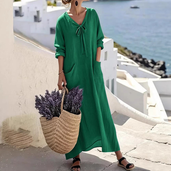 Women's maxi dress with side pockets and bow details Mune Fashion