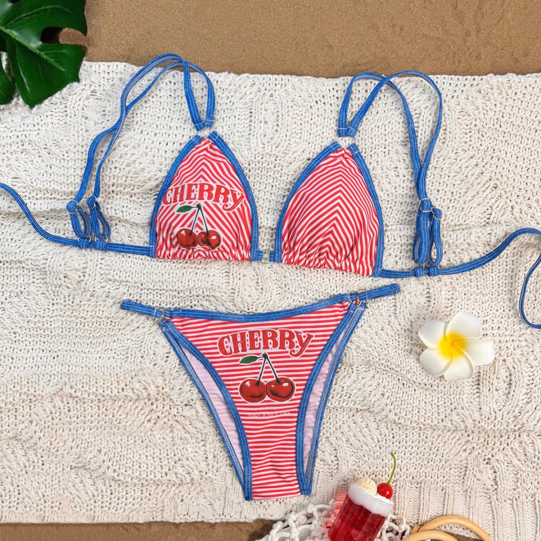 Women's Triangle Bikini Set with Playful Pattern Mune Fashion