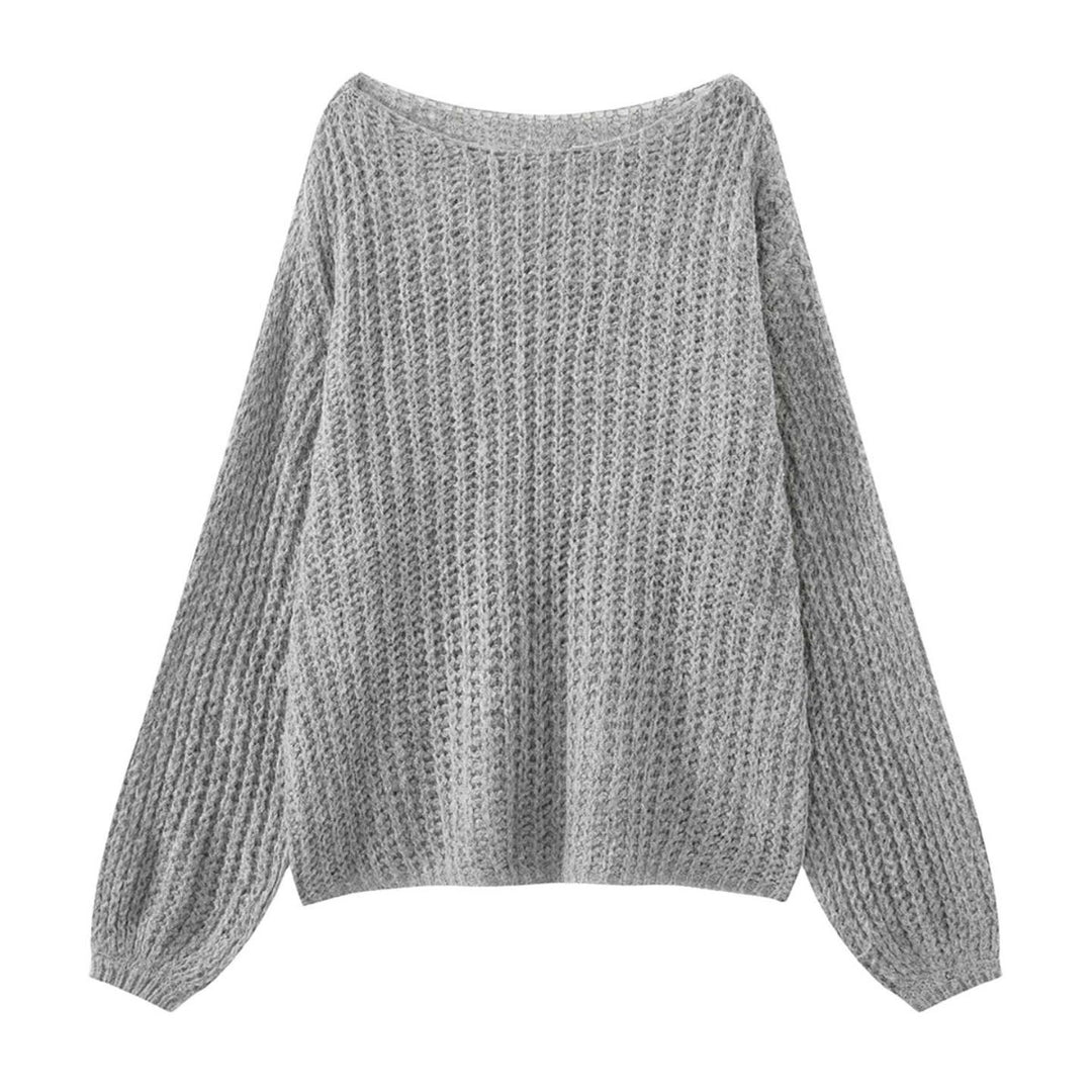 Women Oversize Chunky Knit Sweater with Boat Neck and Cozy Mohair Look Mune Fashion