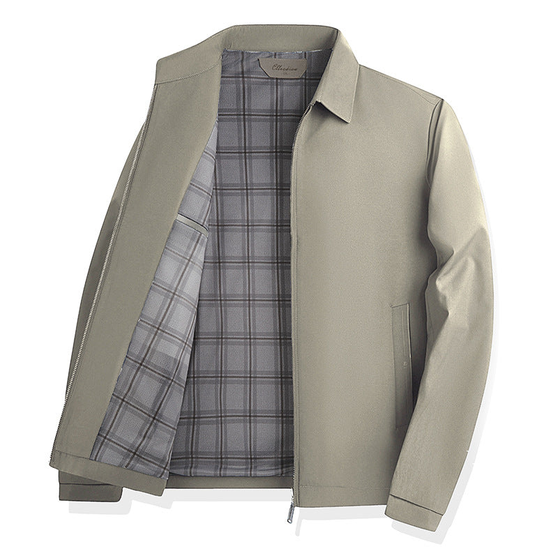 Men's lightweight transitional jacket with shirt collar, full-length zipper and checked lining Mune Fashion