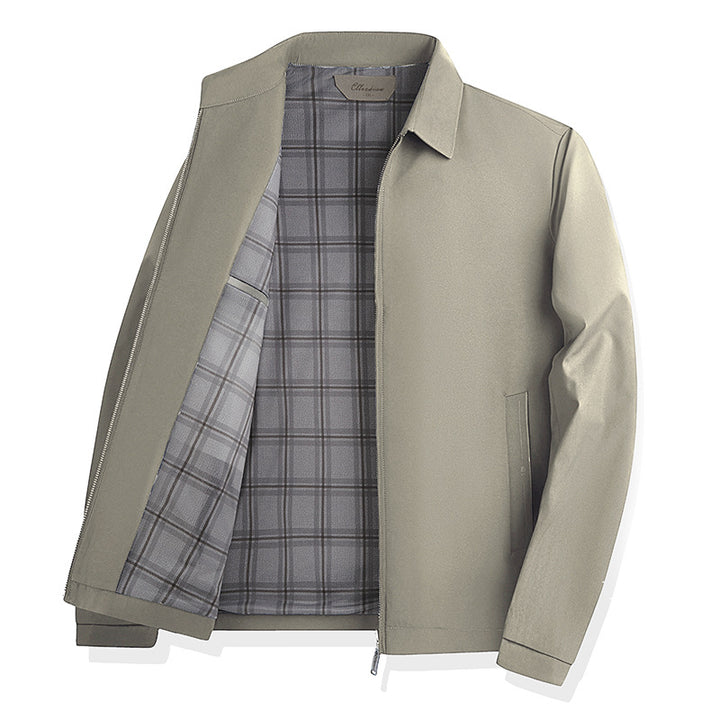 Men's lightweight transitional jacket with shirt collar, full-length zipper and checked lining Mune Fashion
