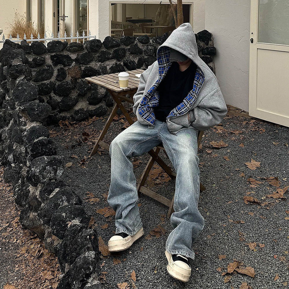 Men's Padded Hoodie with Checked Lining and Full-Length Zipper Mune Fashion