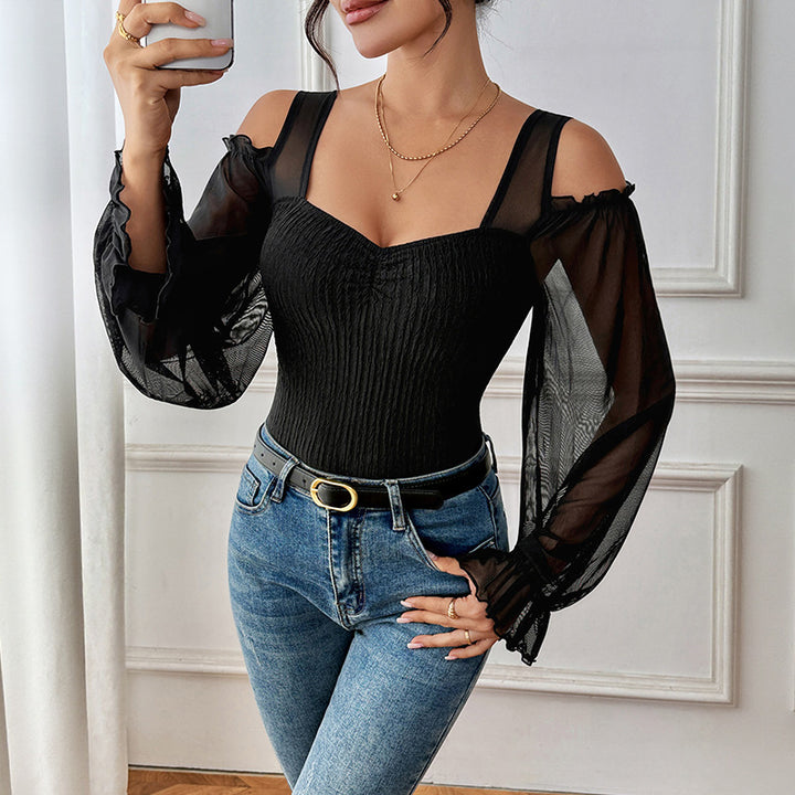 Women Elegant Top with Refined Transparent Sleeves Mune Fashion