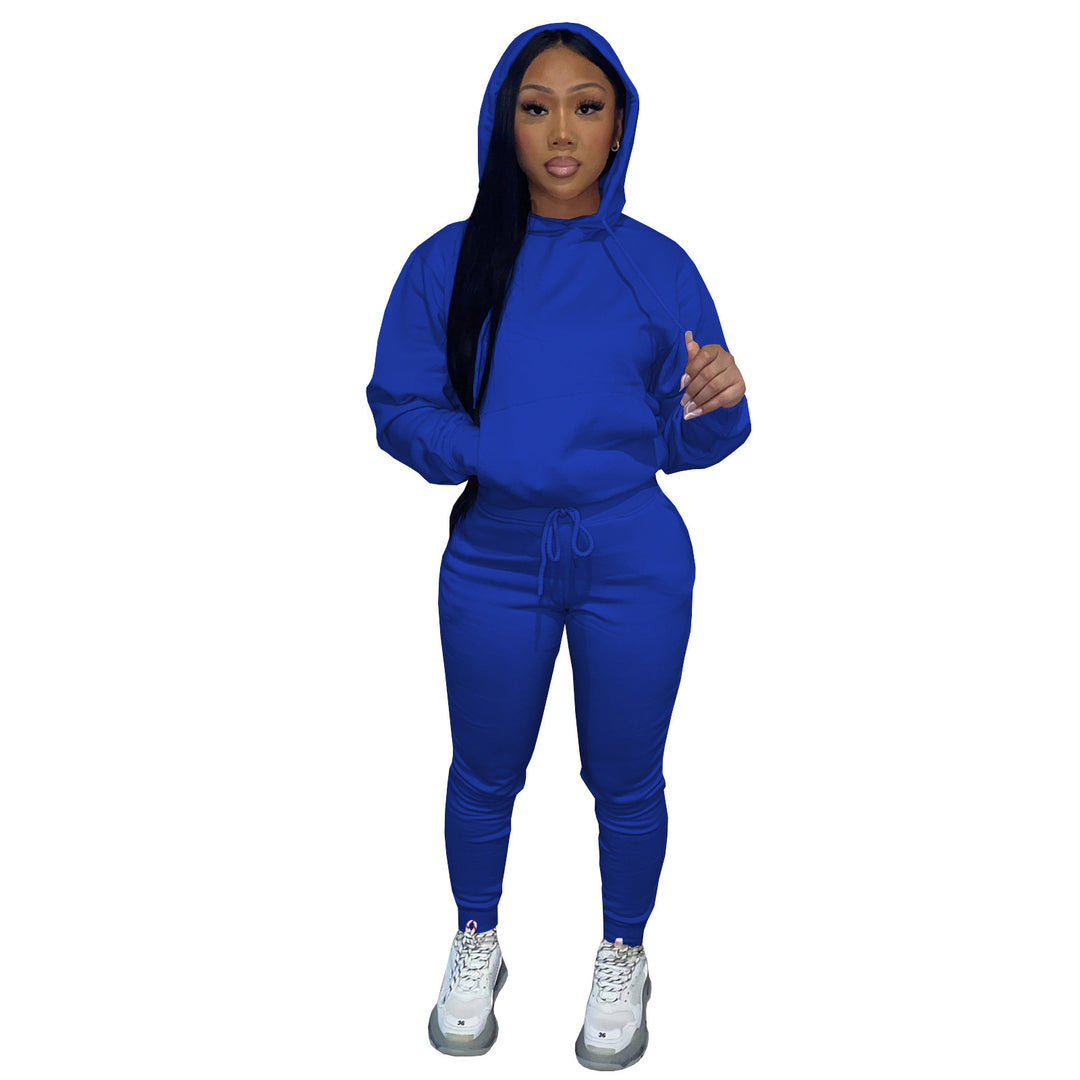 Women's Hooded Lounge Set with Kangaroo Pocket Tailored Jogging Pants and Cuffs Mune Fashion