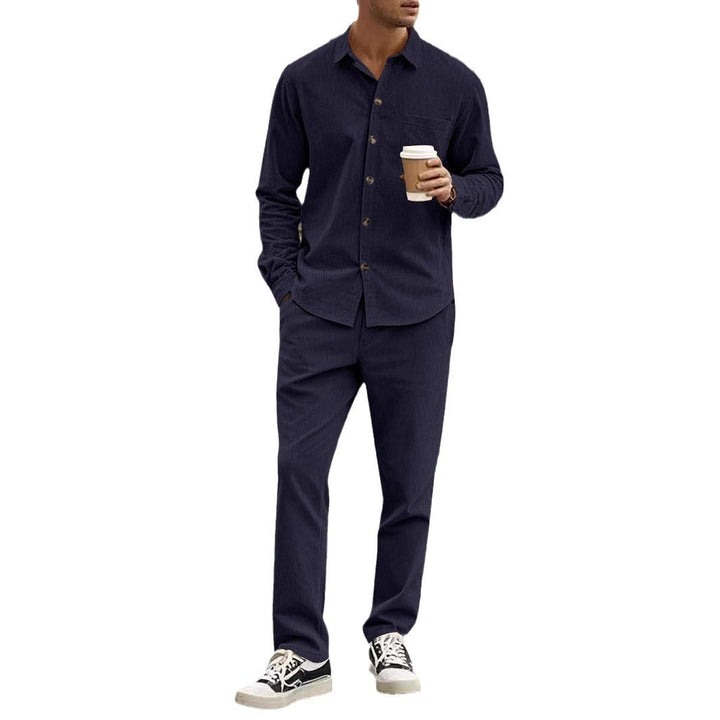 Men's casual shirt-pants two-piece set made of fine corduroy with chest pocket and straight fit Mune Fashion