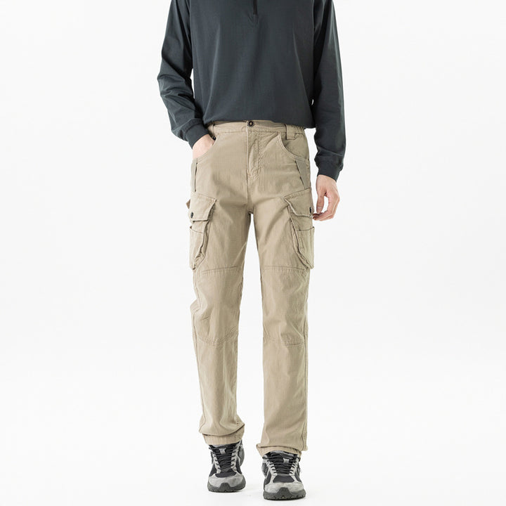 Herren Gerade geschnittene Utility-Cargohose mit Knieabnähern, Mehrfachklappentaschen und verstärkten Nähten Mune Fashion