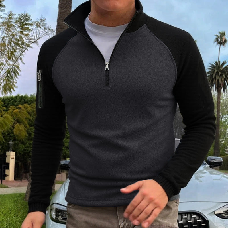 Men's slim fit half-zip pullover with raglan sleeves, waffle texture, and sleeve pocket Mune Fashion