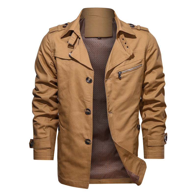 Men's Short Trench Coat in Utility Field Style with Stand-Up Collar and Zip Breast Pocket Mune Fashion