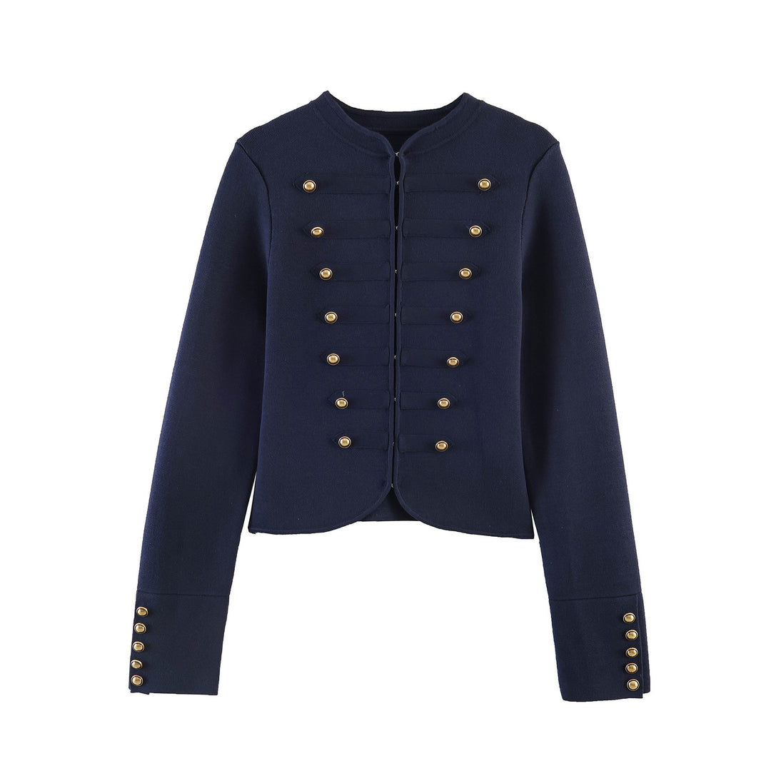 Women Military Inspired Short Jacket with Gold Decorative Button Placket Mune Fashion