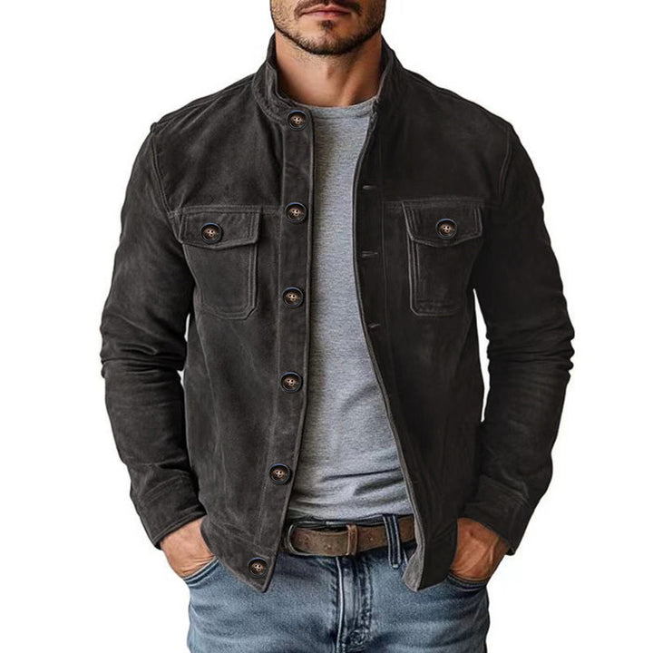 Men's suede field jacket with stand-up collar, flap pockets, and fitted cut Mune Fashion