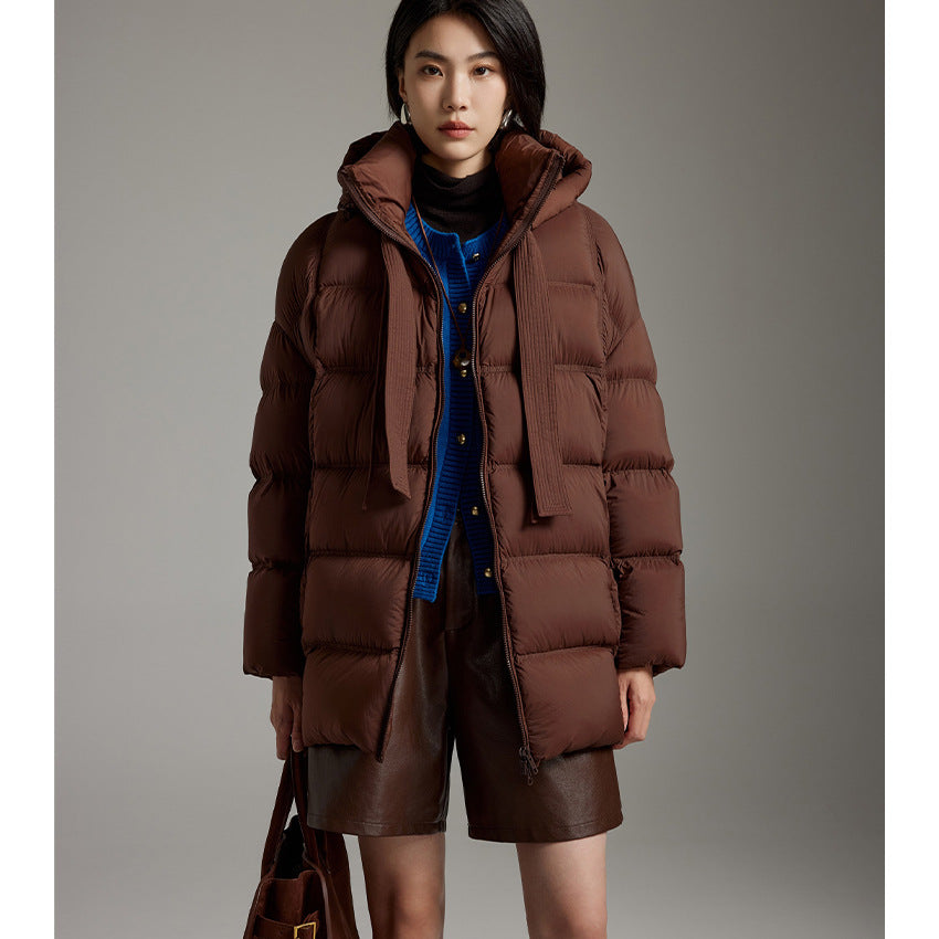 Ladies quilted warming down jacket with hood and loose silhouette Mune Fashion