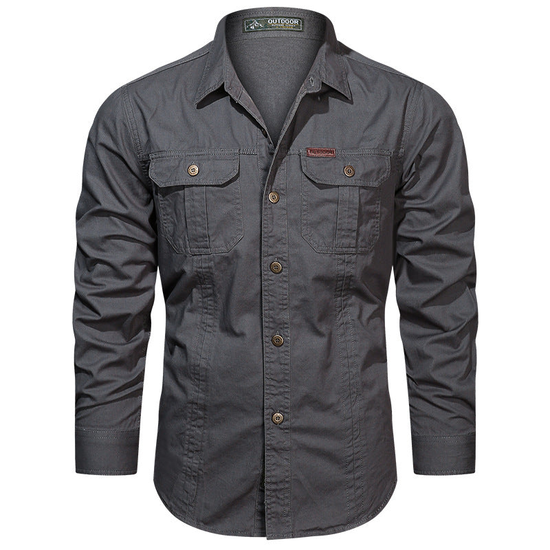 Men's long-sleeved cotton blend work shirt with kent collar and double breast pockets Mune Fashion