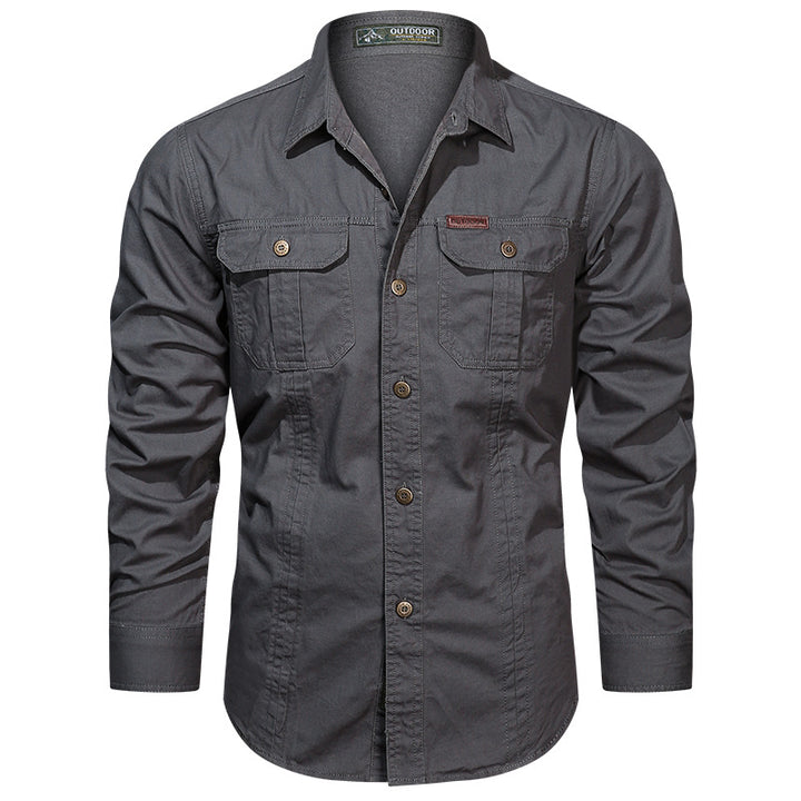 Men's long-sleeved cotton blend work shirt with kent collar and double breast pockets Mune Fashion