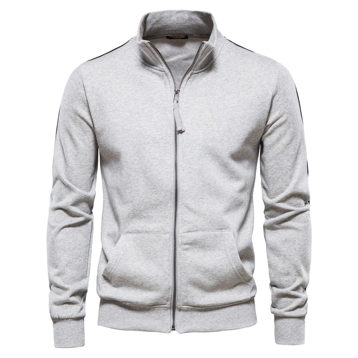 Men's sporty cotton sweatshirt jacket with stand-up collar and kangaroo pockets Mune Fashion