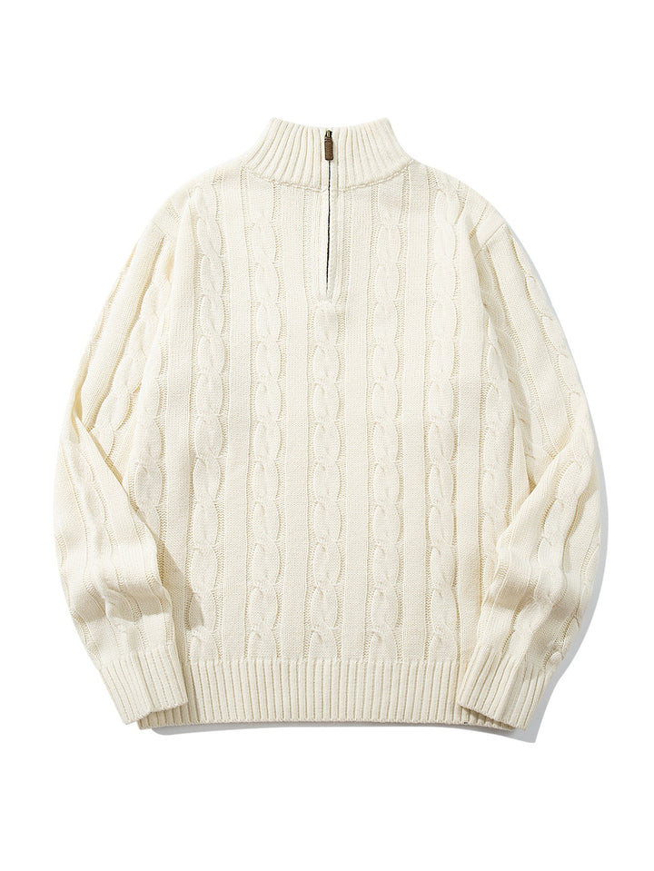 Unisex cable knit half-zip sweater with high ribbed collar and oversized fit Mune Fashion