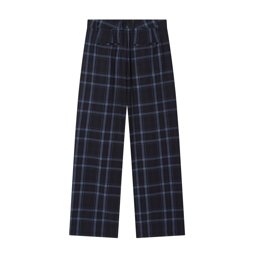Women's high-waisted checked trousers with wide leg, crease and belt loops Mune Fashion