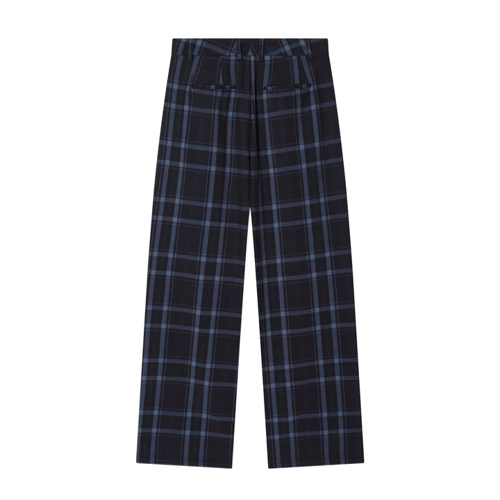 Women's high-waisted checked trousers with wide leg, crease and belt loops Mune Fashion