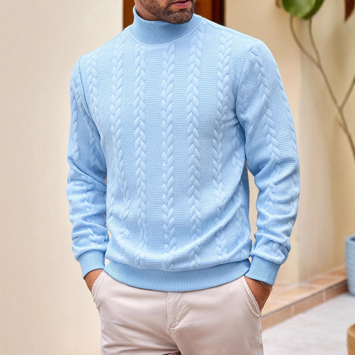 Men's thick knit cable knit sweater with half standing collar and elastic ribbed cuffs Mune Fashion
