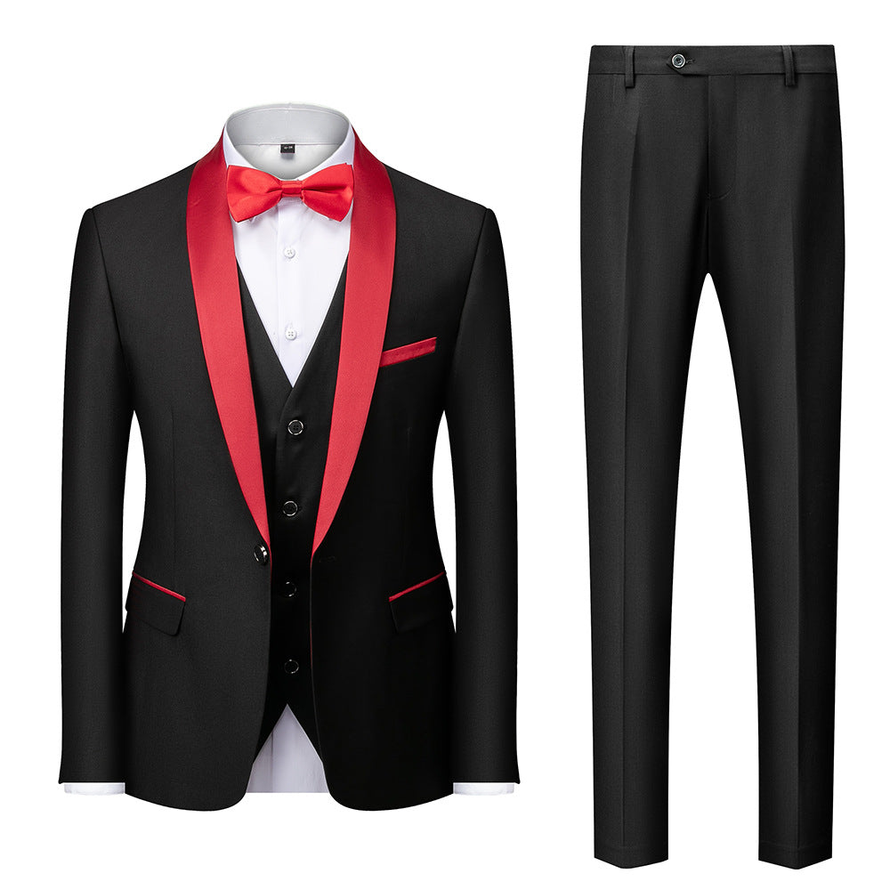 Men's single-breasted tuxedo with shawl collar, vest, and slim fit dress pants Mune Fashion