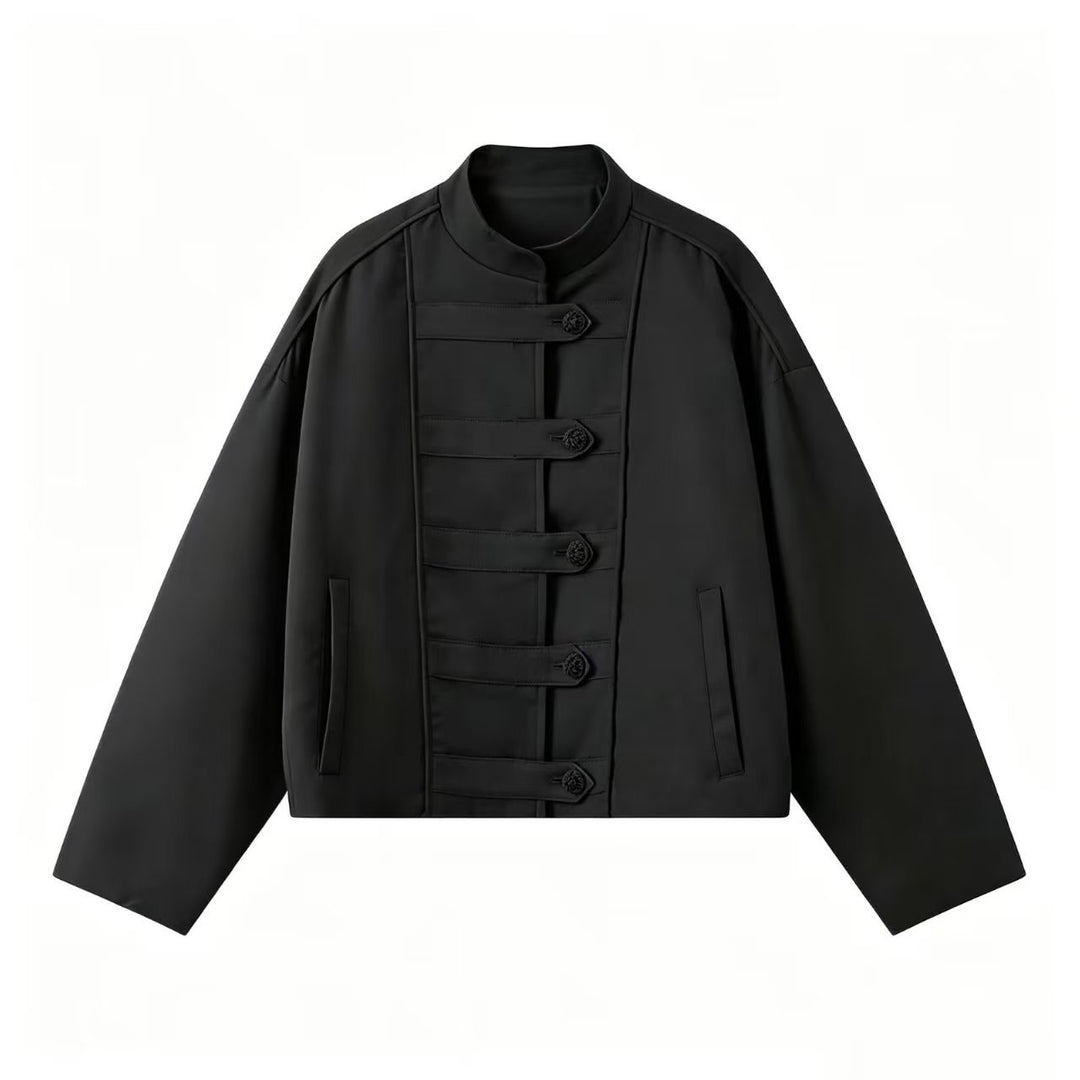 Women's Boxy Jacket with Stand-Up Collar and Toggle Fastenings Mune Fashion