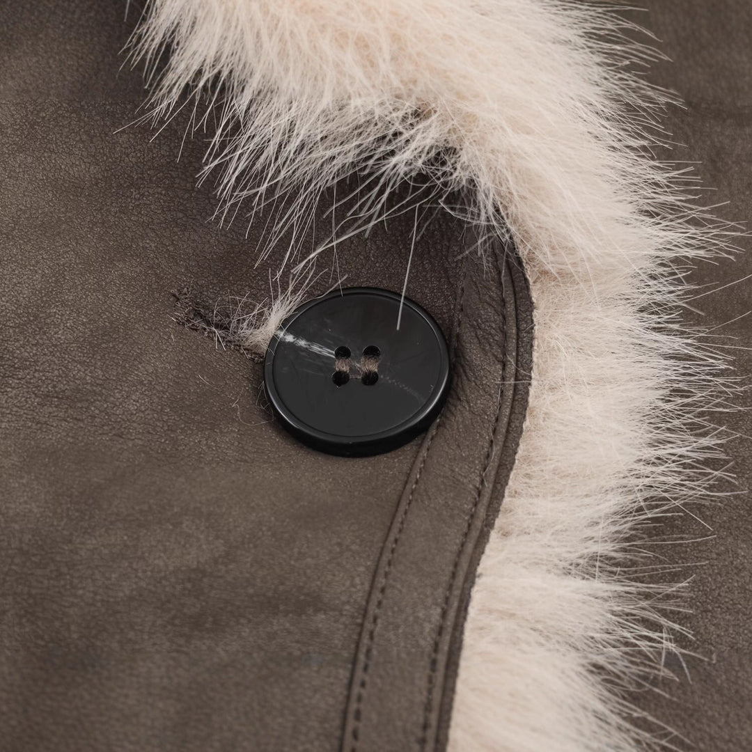 Women Longer Reversible Faux Fur Coat with Oversized Shawl Collar and Patch Pockets Mune Fashion