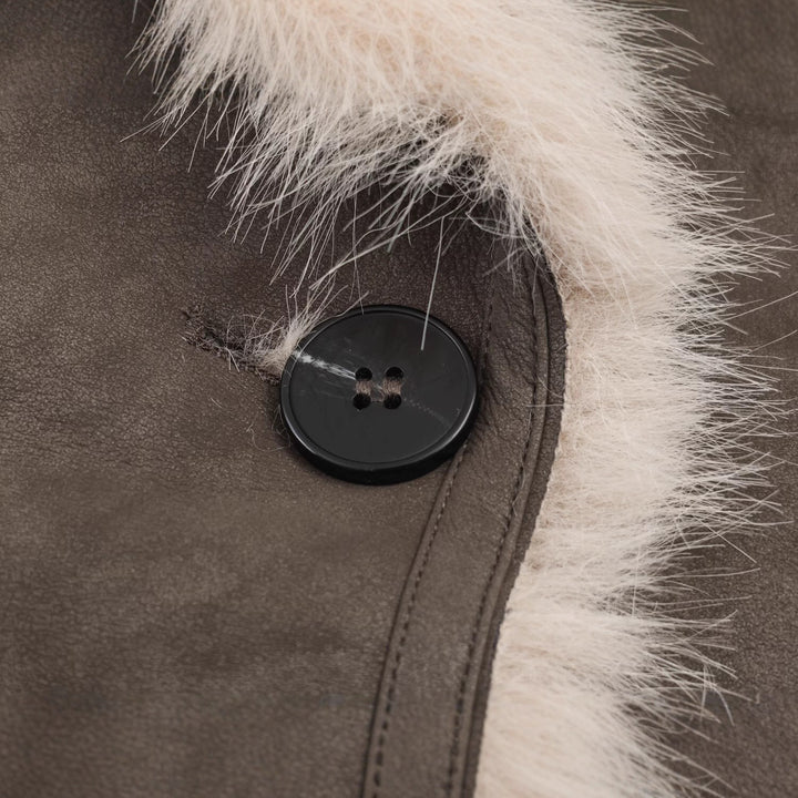 Women Longer Reversible Faux Fur Coat with Oversized Shawl Collar and Patch Pockets Mune Fashion