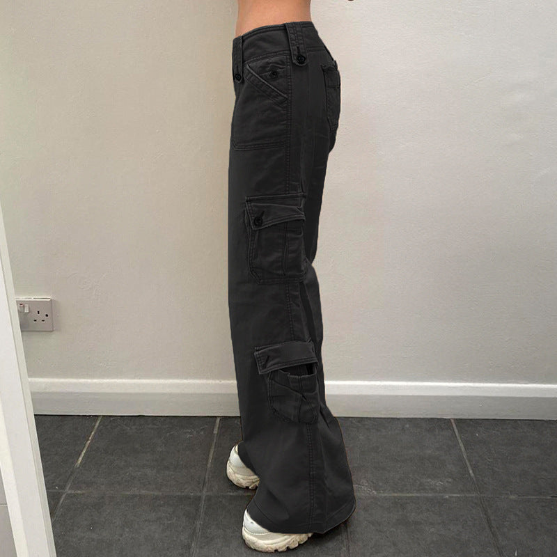 Women's high waist cargo pants with straight leg, multiple flap pockets and prominent button details Mune Fashion