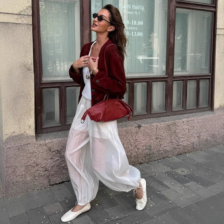 Women short-cut suede jacket with button placket and straight cut Mune Fashion
