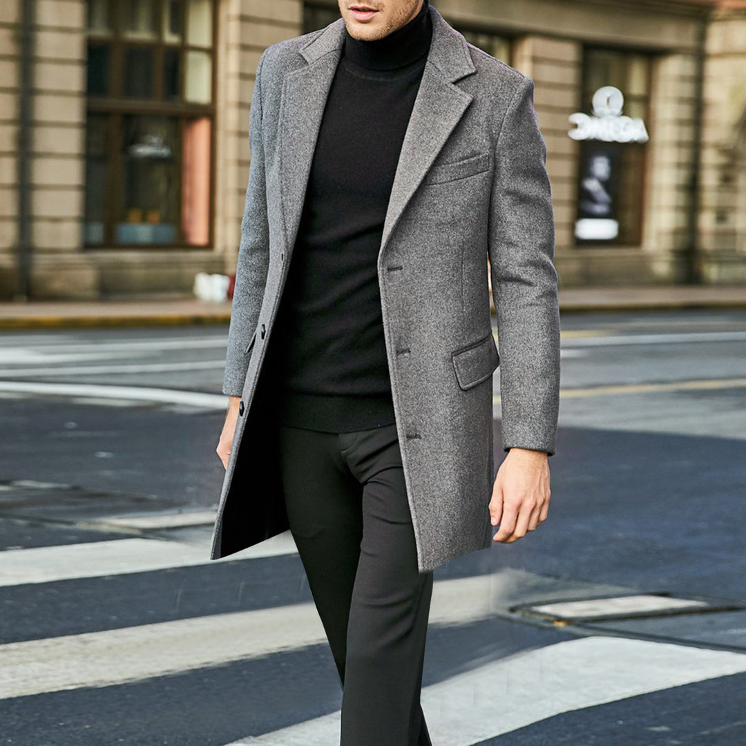 Men's elegant wool coat with a slim fit, notch collar, and practical inner pockets Mune Fashion