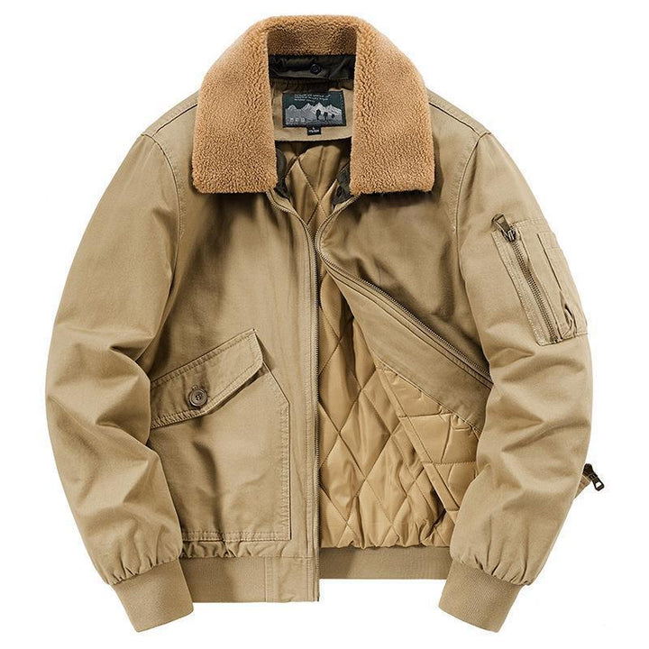 Men's Cotton Canvas Bomber Jacket with Teddy Collar, Quilted Thermal Lining and Utility Arm Pocket Mune Fashion