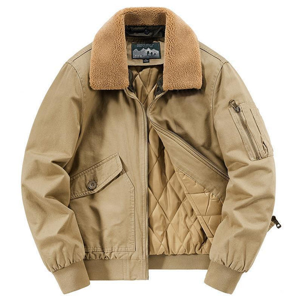 Men's Canvas Bomber Jacket with Quilted Thermal Lining and Teddy Collar Mune Fashion