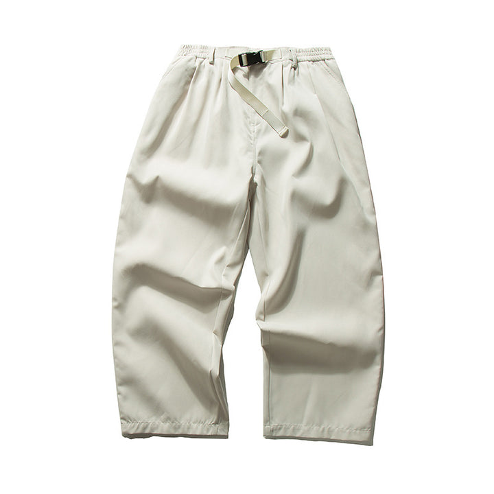 Men's Wide Cut Relaxed Pants with Elastic Waistband, Pleats and Integrated Woven Belt Mune Fashion