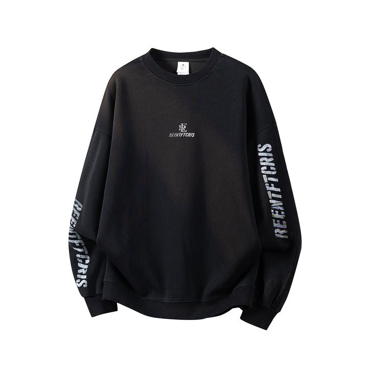Women's Oversized Sweatshirt with Embroidered Logo, Rounded Hem & Dropped Shoulder Mune Fashion