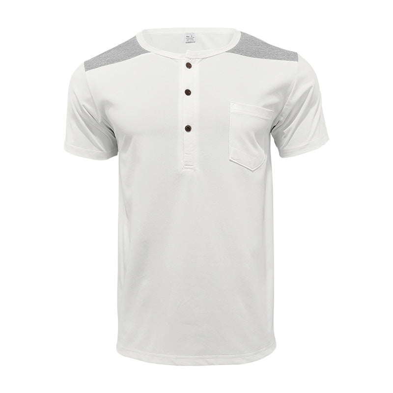 Men's short-sleeve henley shirt made of soft cotton blend with chest pocket and shoulder yoke Mune Fashion